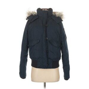 Vintage Y2K Hollister Ultimate Down Navy Blue Puffer Jacket W/Faux Fur Hood